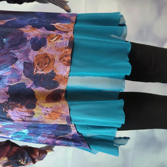 CABLE & GAUGE COWL-NECK FLORAL TUNIC WITH SHEER HEMLINE BORDER sz L - Picture 4 of 6